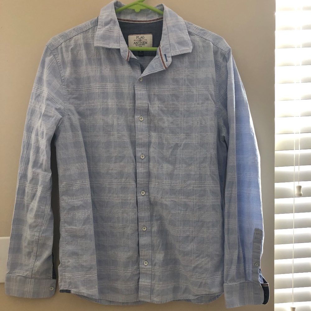 Light blue and white plaid button up